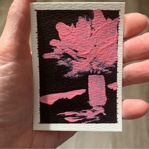 ACEO Original Miniature Painting Abstract Pink and Black Art Card